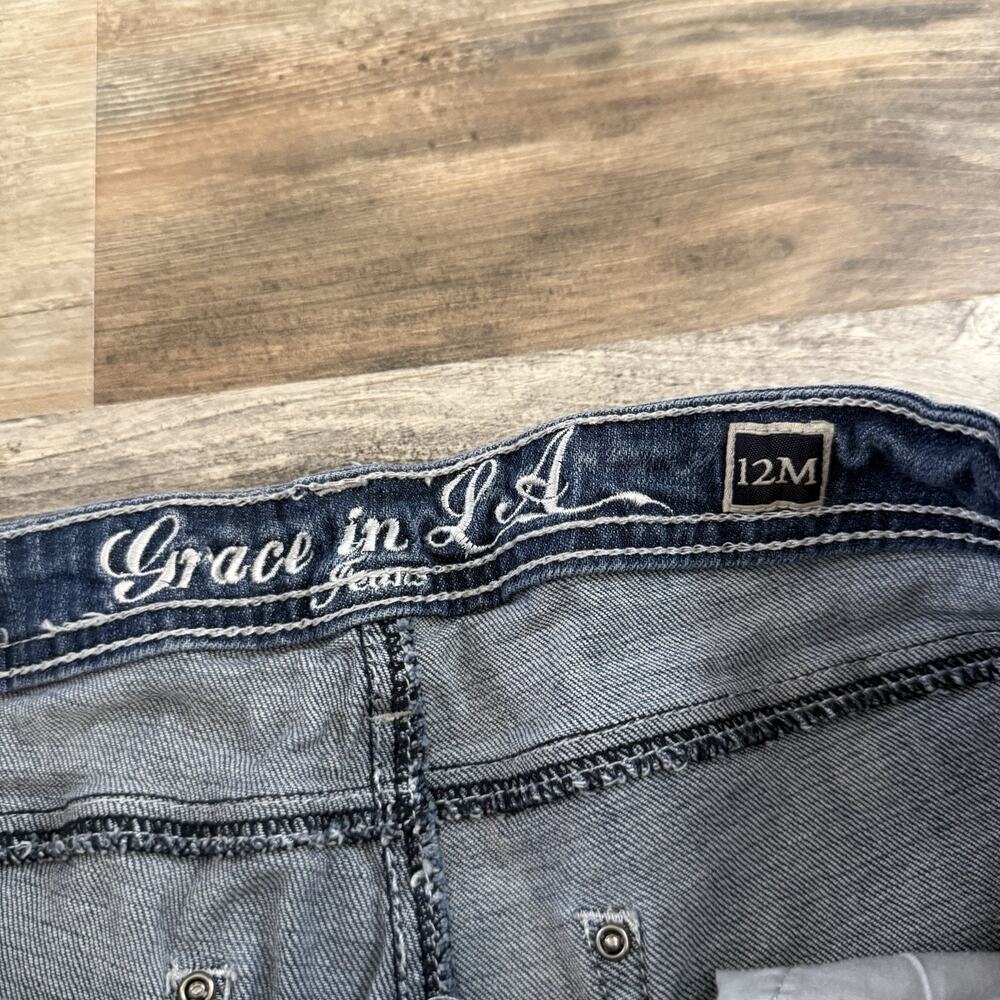 Grace in LA Bootcut Jeans Women’s 12M Blue Denim Rhinestone Embellished Pockets - Picture 5 of 8